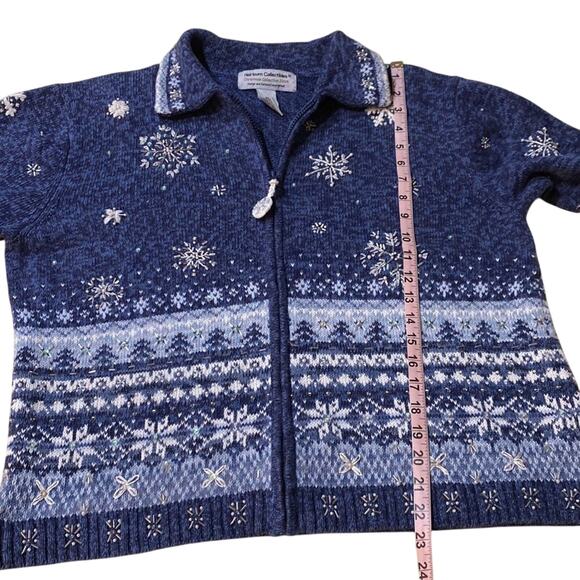 Heirloom Collectible Holiday Sweater Jacket Blue Snowflake Zip Up Size XL Beaded - Picture 11 of 11